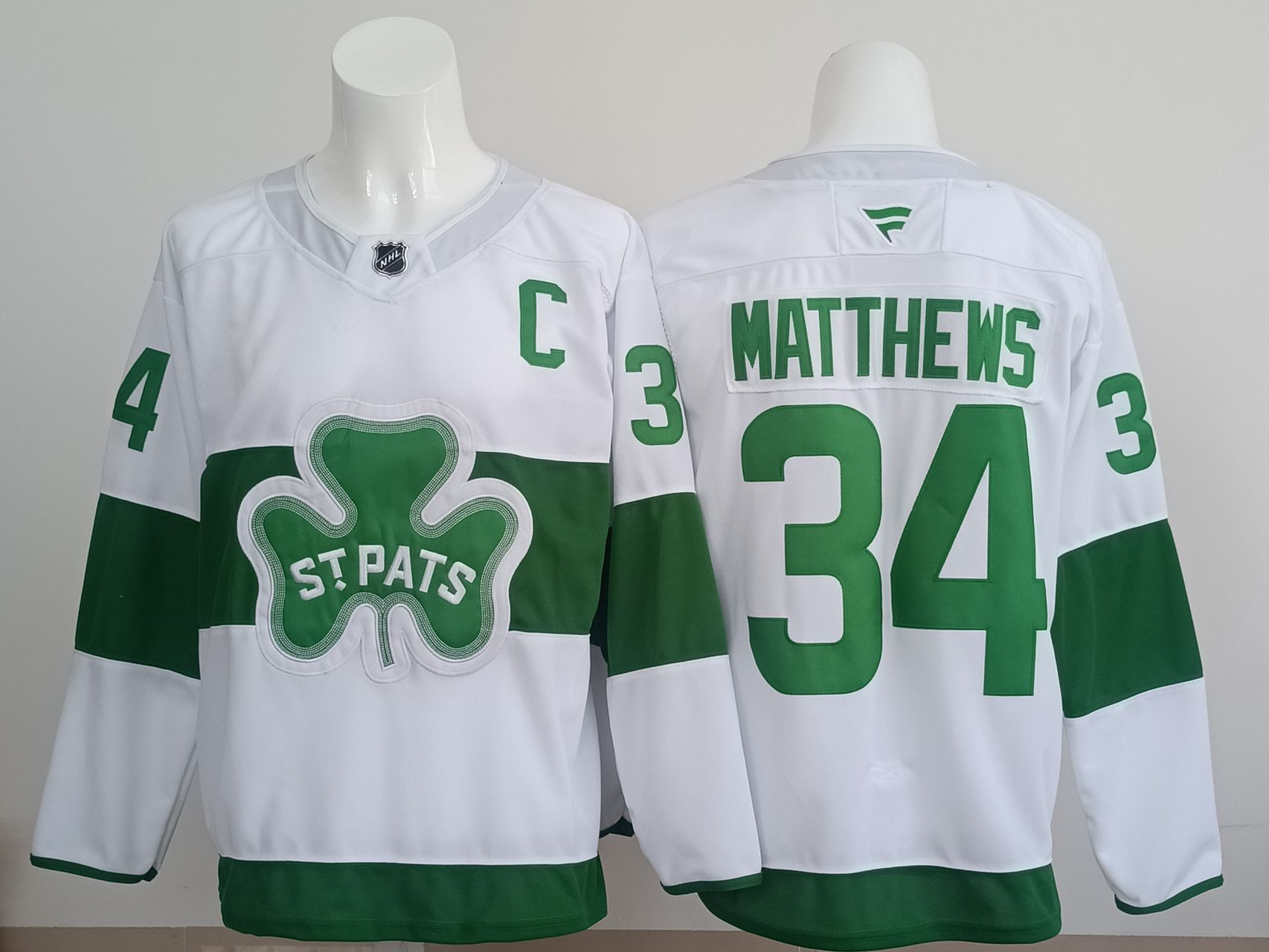 Men 2025 Toronto Maple Leafs #34 Matthews White Green Fanatics Home Premium NHL Jersey style 1->toronto maple leafs->NHL Jersey